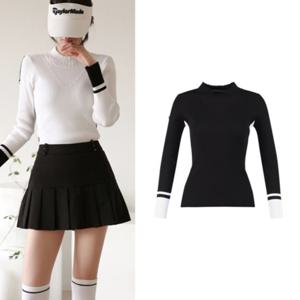 보스케 여성 봄 가을 골프웨어 골프 배색 골지 긴팔 니트 L102376