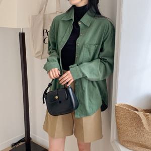 샵앤) 여성 카라넥 잔골지 베이직 간절기 셔츠 남방 SIU-WBL-4098-그린