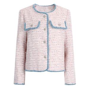 샵앤) 여성 간절기 노카라 청배색 트위드 자켓 JVL-WJK-20284-핑크