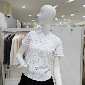 [밸리걸] 리본 패턴 골지 반팔 티셔츠 129710