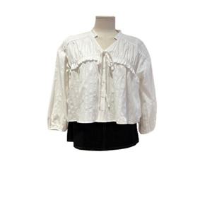 [트위]브이넥 셔링 프릴블라우스TNBCFBL004