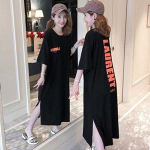 원피스 OPS 드레스 S15620 박스핏 등레터링 면 반팔 롱 Big