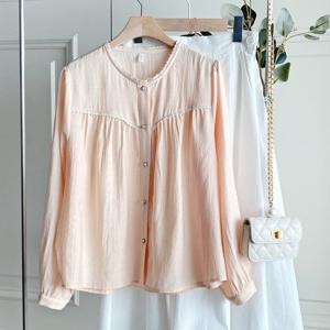 샵앤) 국산 여성 레이스 라운드넥 진주 단추 러블리 블라우스 REI-WBL-4271-핑크