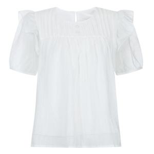 샵앤) 여성 라운드넥 레이스 두겹 소매 시스루 반팔 블라우스 SOM-WBL-20550-화이트