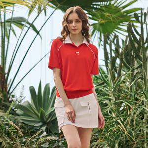 [챌린저] 여성 레글런 라인 배색 파이핑 카라 반팔 티셔츠 레드