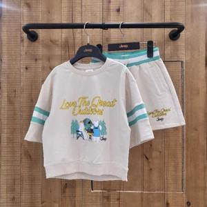 지프키즈 sh06 여아 셋업 캠핑곰 7부 티셔츠+요꼬립 반바지 KQ2TSF252TPF952