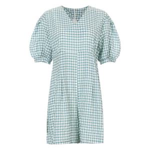 샵앤) 여성 V넥 퍼프소매 체크 미니 점프 슈트 NTT-WDR-20590-그린