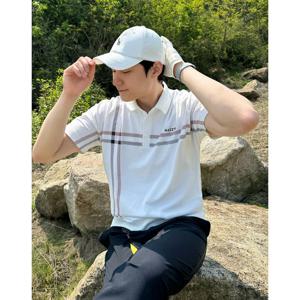 헤지스 골프 25SS 선물추천네이비 남성 체크 블루종 반팔 카라 티셔츠 HUTS5B355N3