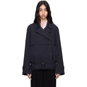 토템 트렌치코트 네이비 쇼트 코튼 트렌치 재킷 251771F067001