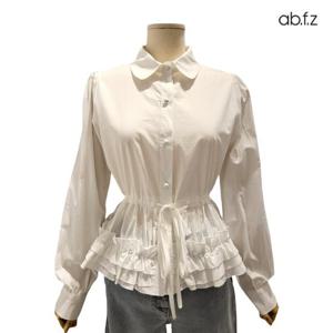 [에이비에프지]밑단 프릴 포인트 긴팔 면 블라우스 APZ1HB01C