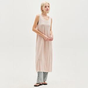 LINEN STRIPE SLEEVELESS LONG DRESS_T513DS507(PK)