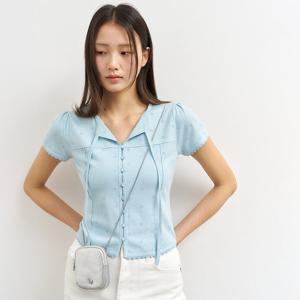 WOMAN 펀칭 니트 하프 블라우스 [BLUE] / WBE2L04548