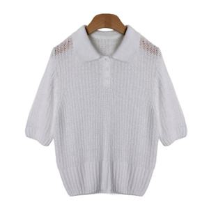 샵앤) 국산 여성 카라넥 반오픈 단추 데일리 반팔 니트 티셔츠 JLE-WKN-4427-아이보리