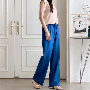 샵앤) 국산 여성 리본 허리밴딩 와이드 통 린넨 팬츠 SML-WPT-4433-벽돌