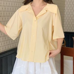 샵앤) 여성 카라넥 시원한 소재 모던 반팔 블라우스 CAT-WBL-4410-화이트