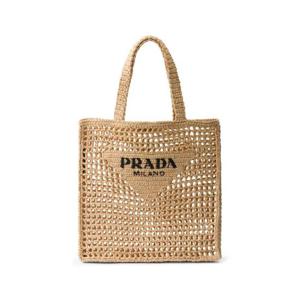 25 FW 프라다 트라이앵글 로고 라피아 토트 백 1BG393VOOO2C2T TP432016529