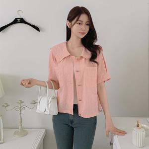 샵앤) 여성 세일러 카라 밑단스트링 심플 반팔 블라우스 CAT-WBL-4457-핑크