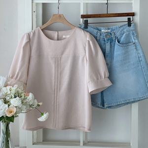 샵앤) 국산 여성 라운드넥 케이트 핀턱 퍼프소매 반팔 블라우스 REI-WBL-4458-베이지