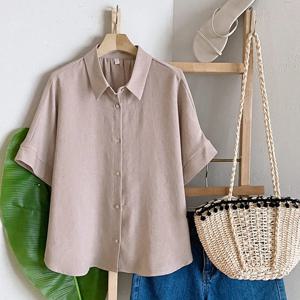 샵앤) 국산 여성 카라넥 5부소매 뒷핀턱 여름 블라우스 REI-WBL-4459-베이지