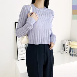 샵앤) 국산 여성 시스루 크롭 긴팔 니트 티셔츠 WDM-WKN-2LPPT1009
