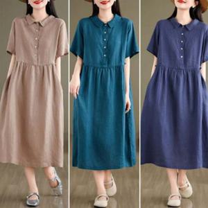 샵앤) 여성 카라넥 루즈핏 시원한 린넨 휴가룩 롱원피스 WON-WDR-WF5E8D3