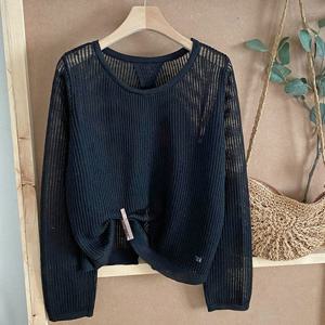 샵앤) 여성 라운드넥 시스루 뒷트임 레이어드 니트 티셔츠 JR-WKN-4527-블랙