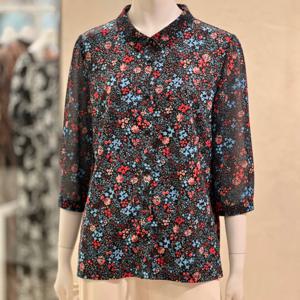 [벨리시앙]플로럴 슬리브 쉬폰 배색 블라우스(2color) BL4235