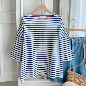 샵앤) 국산 여성 면100 단가라 뒷면 빵패치 반팔 티셔츠 FJ-WSH-4538-네이비