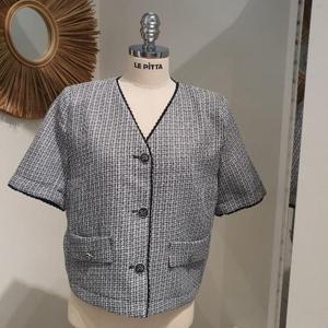 르피타 HC06 V넥 트위드 반팔 자켓(블랙) L242UJK553