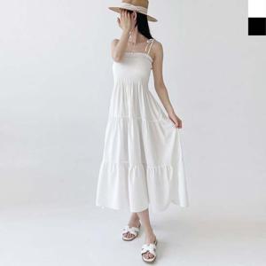 샵앤) 여성 스모크밴딩 끈나시 바캉스룩 롱원피스 WON-WDR-WF7F104