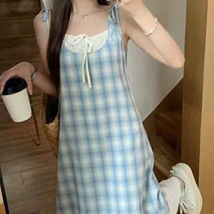 샵앤) 여성 체크 펀칭 레이스 홀터 롱 원피스 MSE-WDR-20680-소라