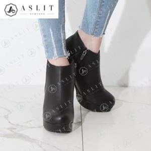 [애슬릿] 여성 둥근코 가보시 힐 삭스 앵클 부츠