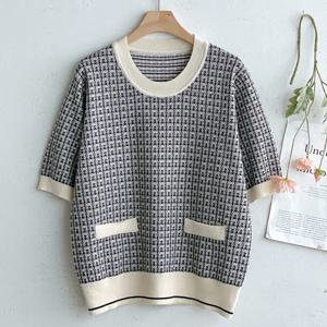 샵앤) 여성 배색 라운드 트위드 반팔 니트 티셔츠 DGB-WKN-4720-아이보리