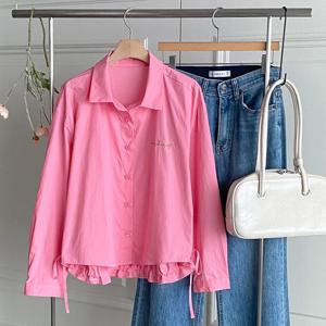 샵앤) 여성 카라넥 언발 뒷면 플리츠 면100 긴팔 블라우스 BONG-WBL-4709-핑크