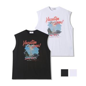 남자 오버핏 베케이션 심플 민소매 티셔츠 RM-TS5-Q076-블랙