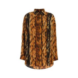 발렌시아가 여성 오렌지 오버사이즈 실크 프린티드 긴팔 셔츠 814121TRLD5 2135