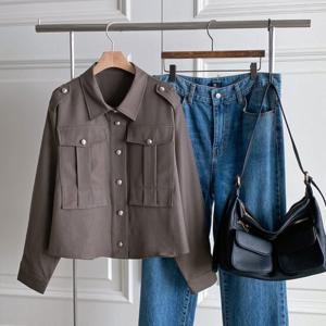 샵앤) 여성 카라넥 숄더버튼 간절기 클래식 단추 자켓 BONG-WJP-4753-차콜