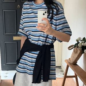 [다잇템]여성 단가라 쿨 콘트라스트 라운드 티셔츠