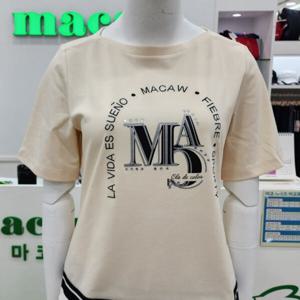 [마코]여성 밑단자가드시보리 로고프린트 라운드티셔츠 MNW2TR04