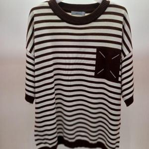 Destijl HC06 팔뚝품편한 단가라 스트라이프 포켓 라운드 5부반팔 니트티 D2531sw05B