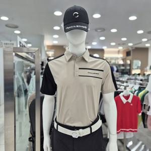 [챌린저]남성 트리코트 컬러블럭 카라 반팔 티셔츠 카키베이지_C