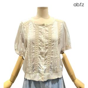 [에이비에프지]레이스 디테일 점퍼 스타일 반팔 블라우스 APZ3ZB36H