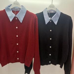 Latium HC06 짧은 앞오픈 깔끔한 단가라 카라 긴팔 무지 셔츠니트티형 가디건 T2533cd02