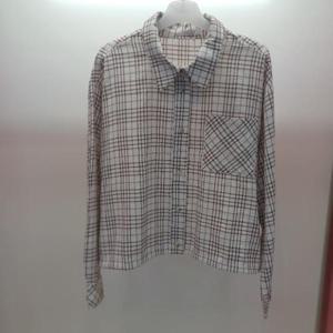 Latium HC06 숏짧은 지지미느낌 밑단스트링 루즈핏 체크 남방형 셔츠블라우스 T2533bl06B1