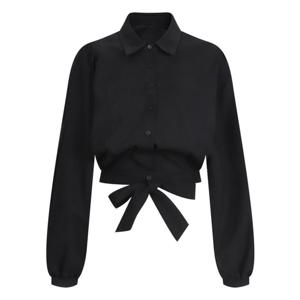 샵앤) 여성 루즈핏 카라넥 퍼프 가오리 밑단리본 면 블라우스 EGG-WBL-20773-블랙