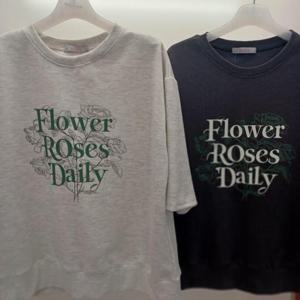 Latium HC06 국내생산 팔뚝품편한 루즈핏 데이로즈 5부반팔 라운드 티셔츠 T2531ts14