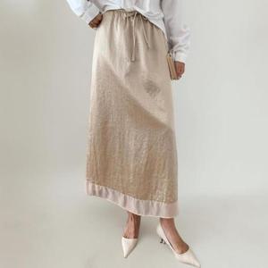 [다잇템]여성 새틴 레이스 밑단 일자 롱 바스락 스커트