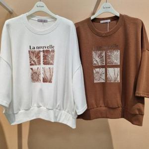 라티움 HC34 국내생산 밑단시보리 5부소매 맨투맨 오버핏 티셔츠 T2531Ts15