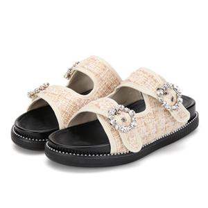 BABARA 바바라 트위드 보석장식 슬리퍼샌들 베이지 BBF306