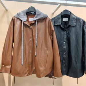 라티움 HC34 니트후드 탈부착 오버핏 레더 페이크가죽 점퍼 T2553Jk01